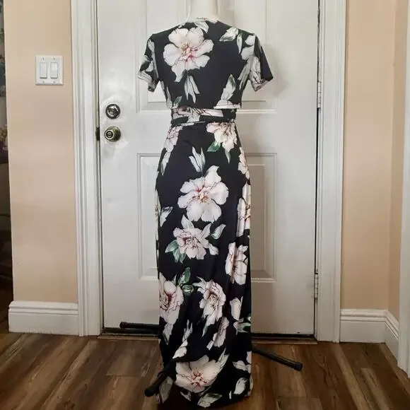 Women’s Small long wrap skirt with cropped crisscross wrap and tie top tropical - Picture 2 of 10